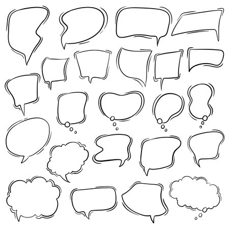Set of hand drawn doodle speech bubbles. Vector illustration.のイラスト素材