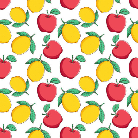 Seamless pattern with apples and plums. Vector illustration.
