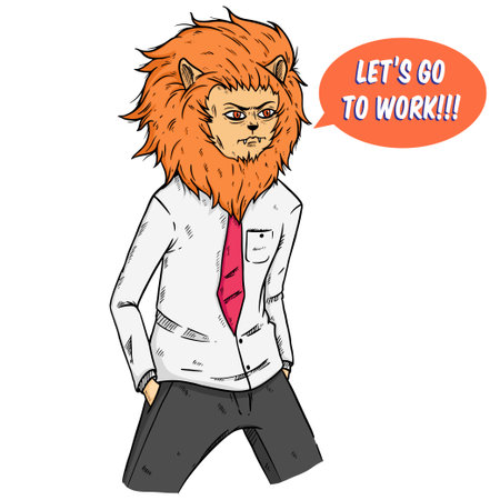 Lion man in a business suit. Hand drawn vector illustration.のイラスト素材