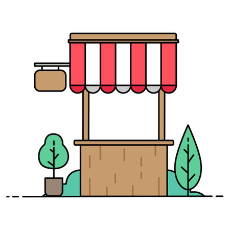Street food kiosk with awning, flat style. Vector illustration.のイラスト素材