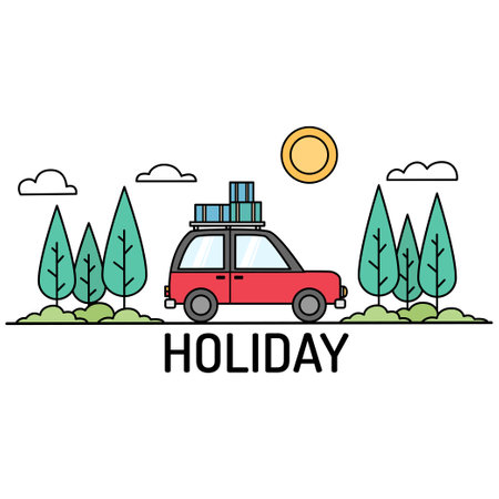 Car with luggage on the roof. Flat design. Vector illustration.のイラスト素材