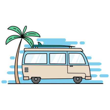 Vacation and travel camper van with palm tree vector illustration graphic designのイラスト素材