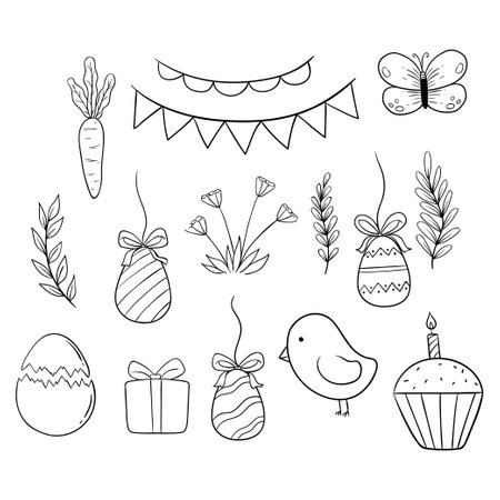 Set of hand drawn doodle elements for easter. Vector illustration.のイラスト素材
