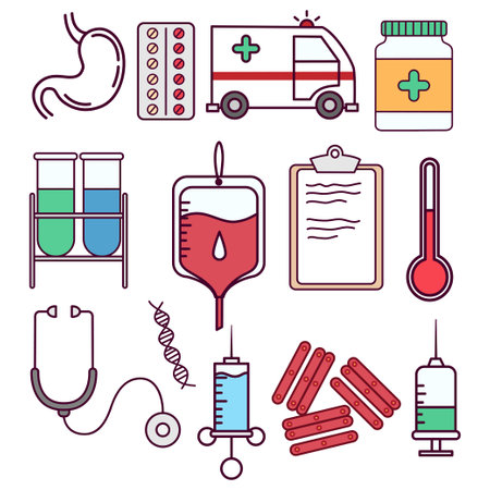 Set of medical icons. Vector illustration in thin line style design.のイラスト素材