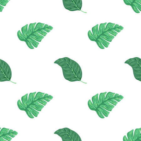 Seamless pattern with green monstera leaves on white background.のイラスト素材