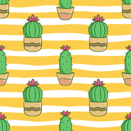 Seamless pattern with cacti. Hand drawn vector illustration.のイラスト素材
