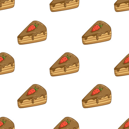 Strawberry cake icon in cartoon style isolated on white background. Bakery pattern stock vector illustration.のイラスト素材