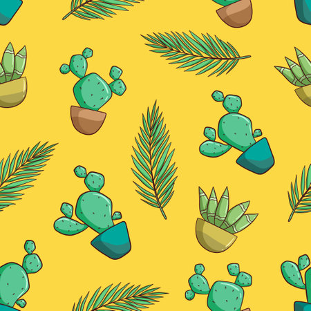 Seamless pattern with cacti and succulents. Vector illustration