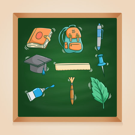 School supplies on blackboard. Vector illustration of school supplies on blackboard.のイラスト素材