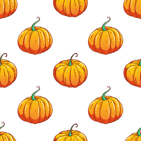 Seamless pattern with pumpkins on white background. Vector illustration.のイラスト素材