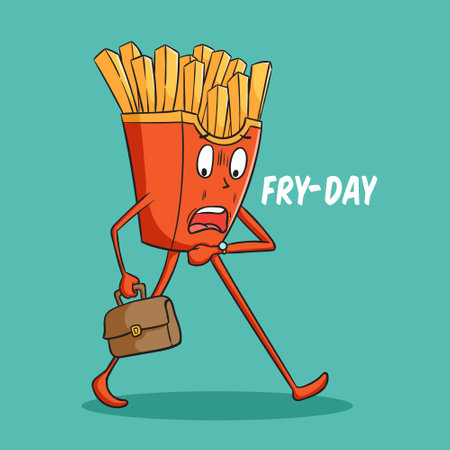 French fries character with sad face, vector illustration. Fast food concept.のイラスト素材