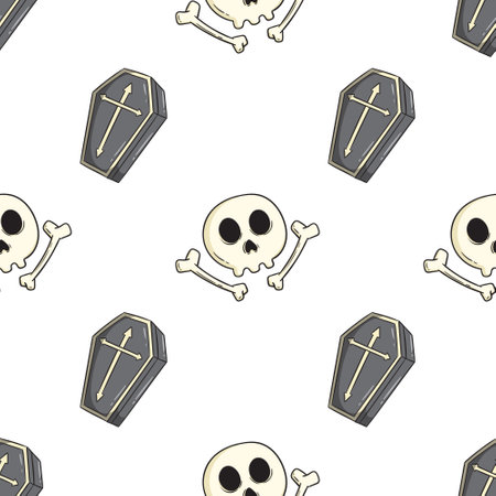 Seamless pattern with skulls and bones. Halloween vector illustration.のイラスト素材