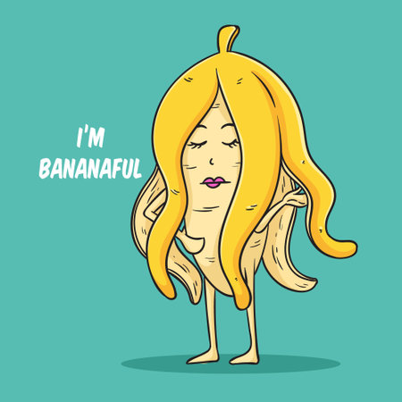 Funny cartoon banana character. Vector illustration in a flat style.のイラスト素材