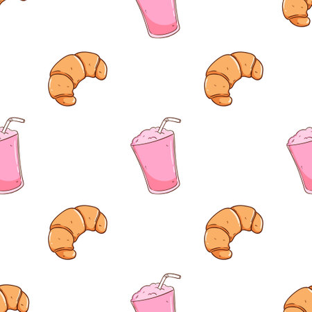 Seamless pattern with fresh croissant and milkshake.のイラスト素材