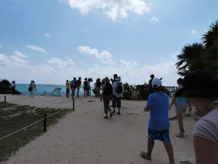 Tourists in Tulum city ruins - Mexicoのeditorial素材