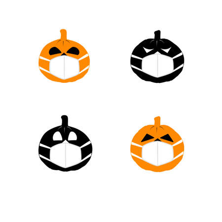 Halloween pumpkin wearing mask isolated on white backgroundの写真素材