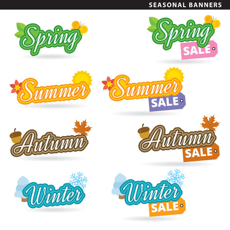 Set of seasonal titles for spring, summer, autumn and winter.のイラスト素材