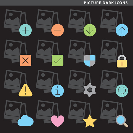 Set of sixteen picture icons in flat style.のイラスト素材