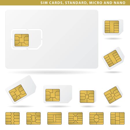 Set of sim cards for cellphone, standard, micro and nano.のイラスト素材