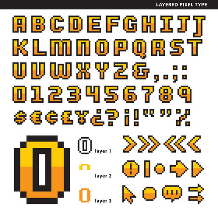 Layered pixel alphabet with symbols for short texts or head texts.のイラスト素材