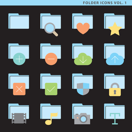 Set of sixteen folder icons with layers.のイラスト素材