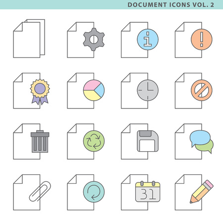 Set of sixteen document icons with layers.のイラスト素材
