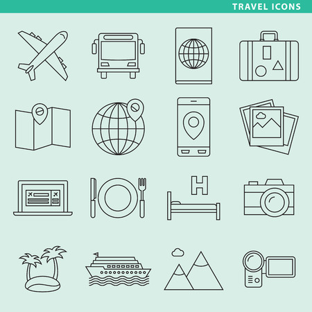 Set of sixteen travel icons for your projects about tourism and travel.のイラスト素材