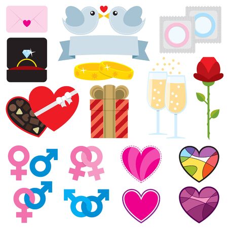 Set of 17 icons for Valentine decoration.のイラスト素材