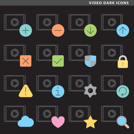 Set of sixteen video icons in flat style.のイラスト素材