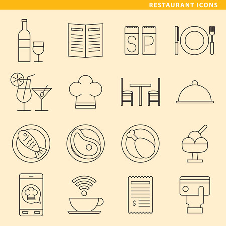 Set of sixteen restaurant icons for your projects about food, beverages and restaurant.のイラスト素材