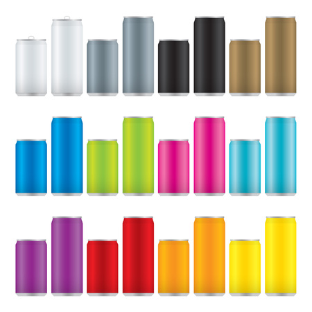 Set of beverage cans in two sizes and twelve colors.のイラスト素材