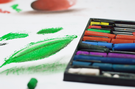 Drawing with pastel sticks photo for your creativity projects or art publications.の写真素材