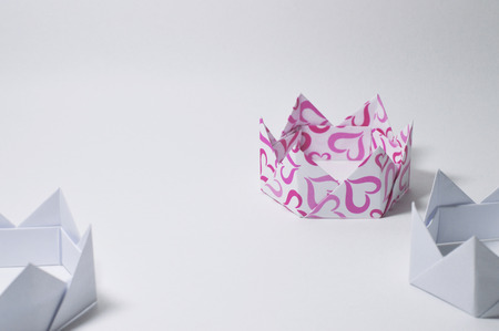 Origami figure paper in white backgroundの写真素材