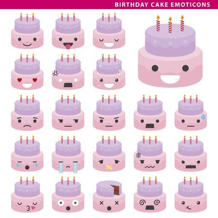 Set of cake emoticons with different faces and expressions.のイラスト素材