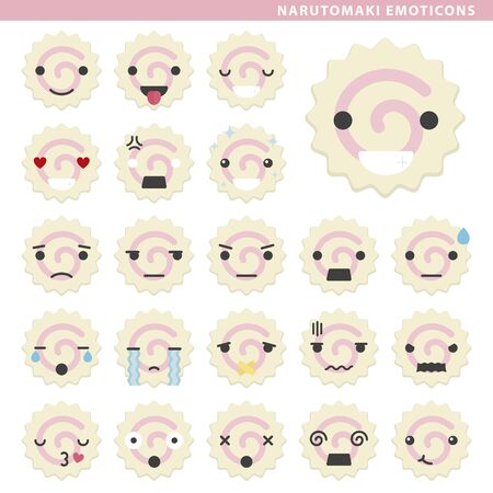 Set of narutomaki emoticons with different faces and expressions.のイラスト素材