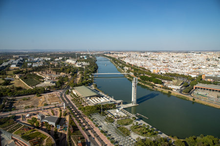 View from a skyscraper on the river in Sevilleの写真素材