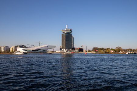View of the river in Amsterdam from the bankの写真素材
