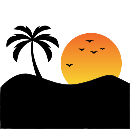sunset , sunrise on beach in summer holiday,happy family logoのイラスト素材