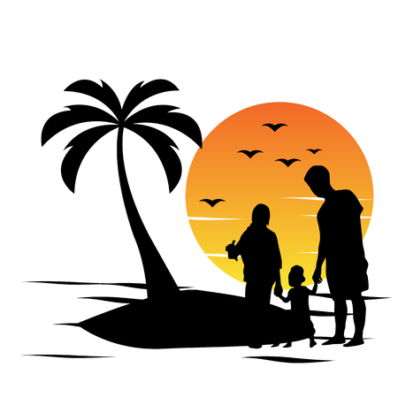 sunset , sunrise on beach in summer holiday,happy family logoのイラスト素材