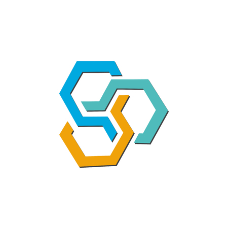 hexagon business logo white background connecting symbolのイラスト素材