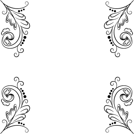 Wood block print vector floral element. Traditional oriental ethnic motif of India Mogul, bunch isolated on white backgroundのイラスト素材