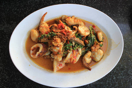 stir fried spicy seafoodの写真素材