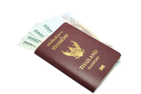Thailand passport with Thai moneyの写真素材