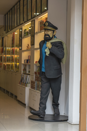 Tintin (French pronunciation: %u200B[t%u025B%u0303t%u025B%u0303]) is the fictional hero of The Adventures of Tintin, the comics series by Belgian cartoonist Hergé. He is a reporter and adventurer who travels around the world with his dog Snowy.のeditorial素材