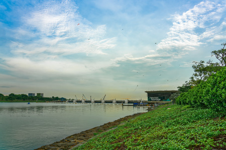Singapore - June 27,2018: View of marina Barrage, made to keep the sea out of the reservoirのeditorial素材