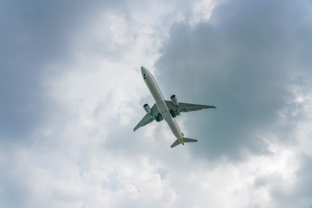 Singapore - June 03 2018: Airliner on final approach into Changi Airport