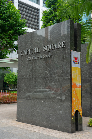 Singapore - August 9: Capital Square Marble Sign.のeditorial素材