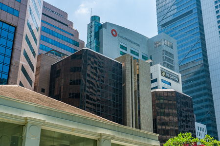 Singapore  - August 11, 2018: Downtown Corporate and Financial buildings close togetherのeditorial素材
