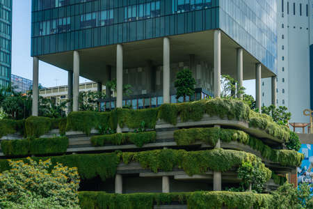 Singapore - March 25, 2020:  Exterior of Park Royal Hotel in Singapore, Hotal in a Gardenのeditorial素材