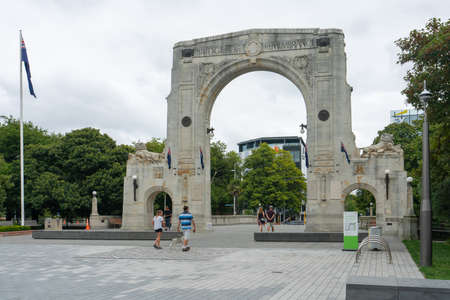Christchurch, New Zealand - Jan 21, 2018: View of a monument gate in town in the south.の写真素材